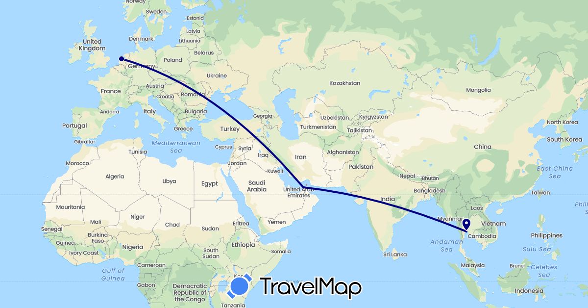 TravelMap itinerary: driving in United Arab Emirates, Netherlands, Thailand (Asia, Europe)